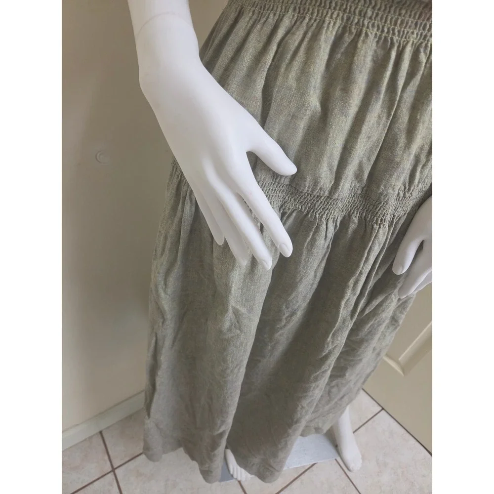 Urban Outfitters Green Linen Cotton Smocked Midi Dress OB1498159 Womens s nwt